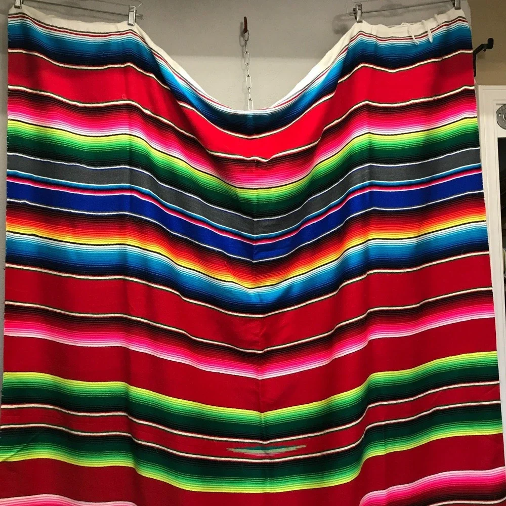 Thick Soft Mexican Falsa‎ Blanket Rainbow Striped Rustic Boho 60